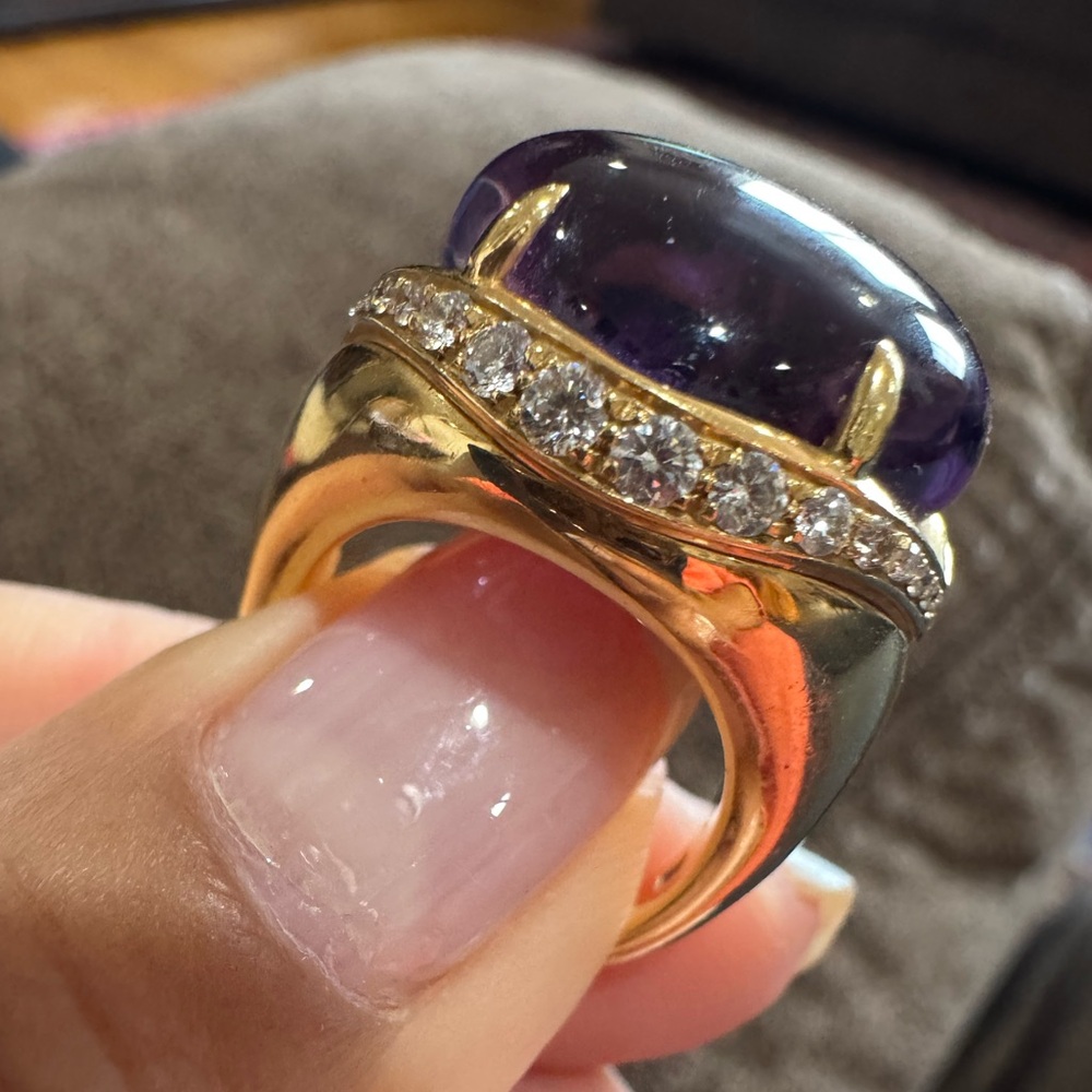$24500 BVLGARI Amethyst and Diamond Ring in 18K Yellow Gold – Size 5.75